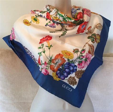 gucci blue floral silk scarf|Gucci silk scarf vintage.